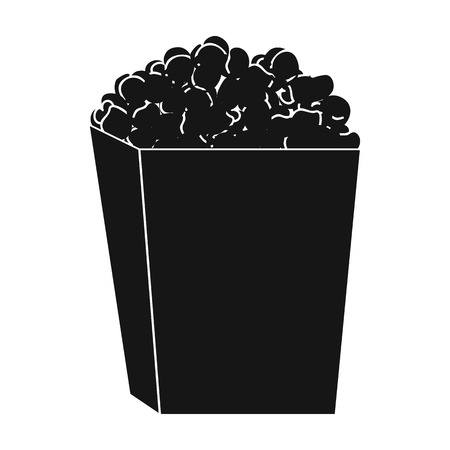 Popcorn in a blue box. Food for an amusement park and a movie trip.Amusement park single icon in black style vector symbol stock illustration.のイラスト素材