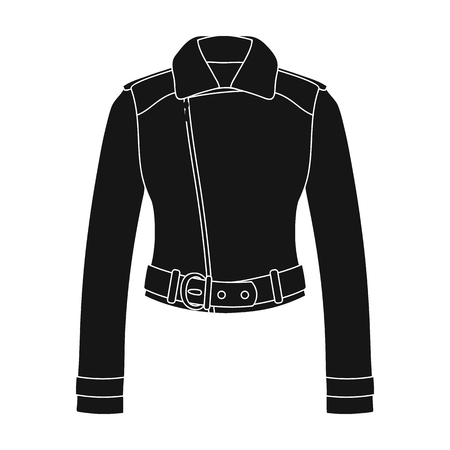 Green youth short leather jackets for confident women.Women clothing single icon in black style vector symbol stock illustration.のイラスト素材