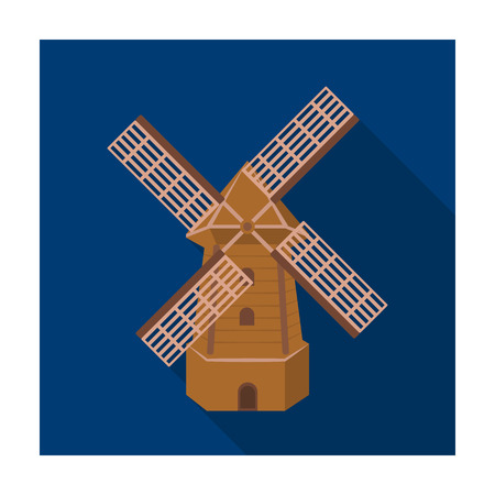 Rural wooden mill. Mill for grinding grain into flour.Farm and gardening single icon in flat style vector symbol stock illustration.のイラスト素材