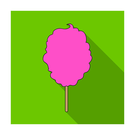 Pink sweet cotton wool on a stick. Dessert for children and sugar in the amusement park.Amusement park single icon in flat style vector symbol stock illustration.のイラスト素材