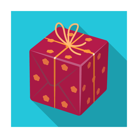 Red box in white peas. Wrapped in a rope with a bow.Gifts and Certificates single icon in flat style vector symbol stock illustration.のイラスト素材