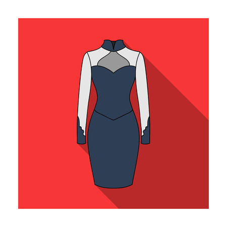 Strict two-color female dress to the knee. Dresses working style.Women clothing single icon in flat style vector symbol stock illustration.のイラスト素材