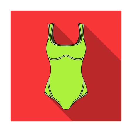 Green Swimsuit for women. Sporty swimsuit for water sports.Women clothing single icon in flat style vector symbol stock illustration.のイラスト素材