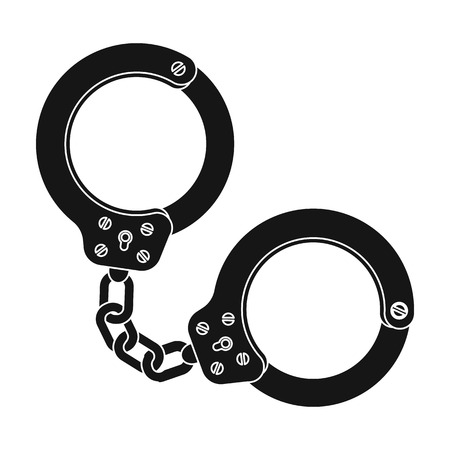 Metal handcuffs for detaining criminals. Outfit of a policeman.Prison single icon in black style vector symbol stock illustration.のイラスト素材