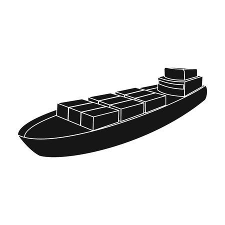 A ship for the transport of heavy goods over long distances by sea and ocean. Water freight transport.Transport single icon in black style vector symbol stock illustration.のイラスト素材