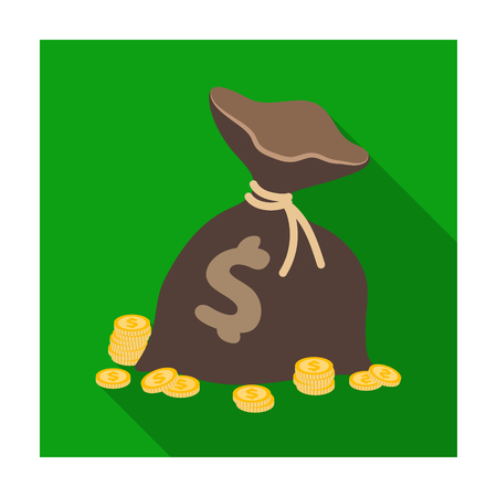 A brown bag with coins and dollars. Win in the casino.Kasino single icon in flat style vector symbol stock illustration.のイラスト素材