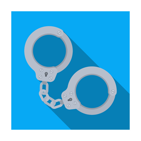 Metal handcuffs for detaining criminals. Outfit of a policeman.Prison single icon in flat style vector symbol stock illustration.のイラスト素材