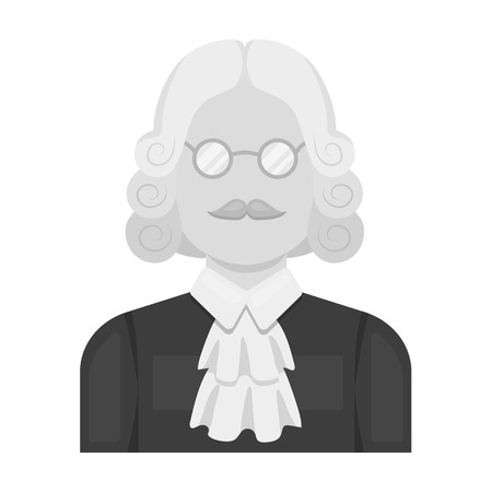 A judge in a wig and glasses. A person who makes a verdict to a criminal.Prison single icon in monochrome style vector symbol stock illustration.のイラスト素材