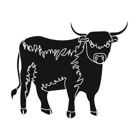 Brown bull with horns.Mountain bull is a symbol of Scotland.Scotland single icon in black style vector symbol stock illustration.のイラスト素材