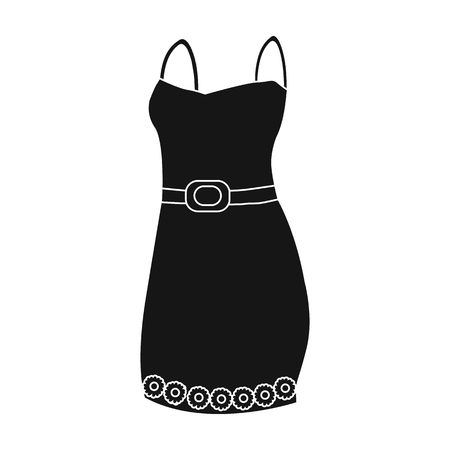Beautiful  evening dress for women. Detail of a woman wardrobe.  Woman clothes single icon in black style vector symbol stock illustration.のイラスト素材