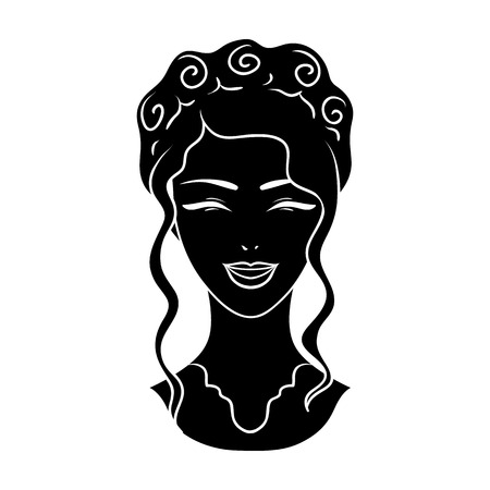 Avatar of a Japanese girl with a hair.Avatar and face single icon in black style vector symbol stock illustration.のイラスト素材