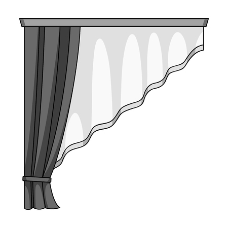 Curtains with drapery on the cornice.Curtains single icon in monochrome style vector symbol stock illustration web.のイラスト素材