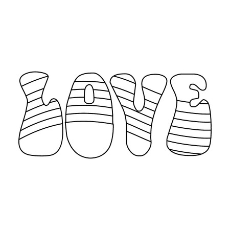 Rainbow inscription of the word love.Hippy single icon in outline style vector symbol stock illustration web.のイラスト素材