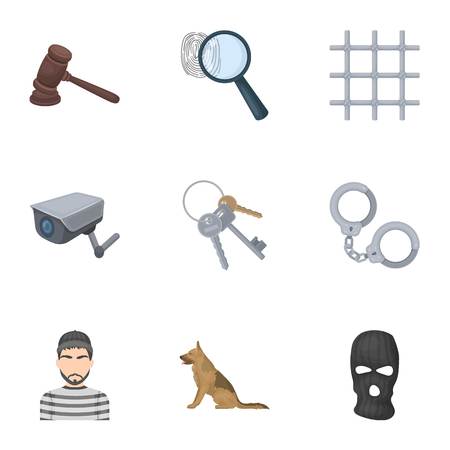 Set of images about the prison and prisoners. Surveillance of thieves, court, crime.のイラスト素材