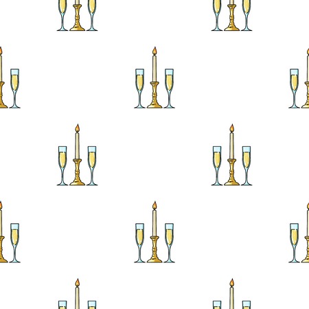Candle between glasses with champagne icon in cartoon style isolated on white background. Restaurant pattern stock vector illustration.のイラスト素材