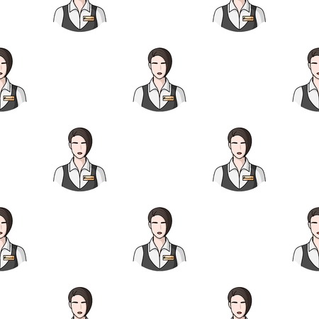Restaurant waitress with a badge icon in cartoon style isolated on white background. Restaurant pattern stock vector illustration.のイラスト素材