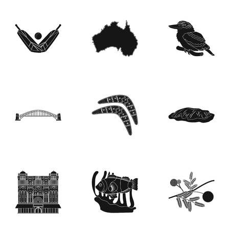 National symbols of australia. Web icon on Australia theme.Australia icon in set collection on black style vector symbol stock illustration.のイラスト素材