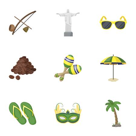 set of icons on the subject of Brazil. Brazilian national attractions. Brazil country Aicon in set collection on cartoon style vector symbol stock illustration.のイラスト素材