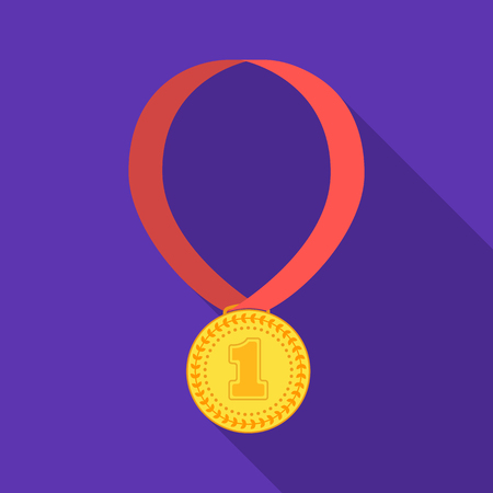 Gold medal for equestrian sport icon in flat style isolated on white background. Hippodrome and horse symbol stock vector illustration.のイラスト素材