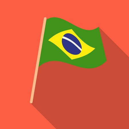 Flag of Brazil icon in flate style isolated on white background. Brazil country symbol stock vector illustration.のイラスト素材