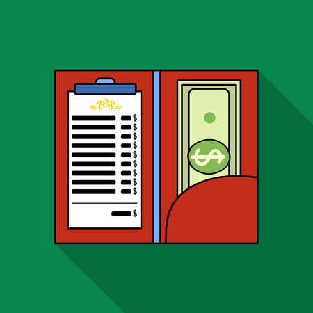 Restaurant receipt with cash icon in flat style isolated on white background. Restaurant symbol stock vector illustration.のイラスト素材