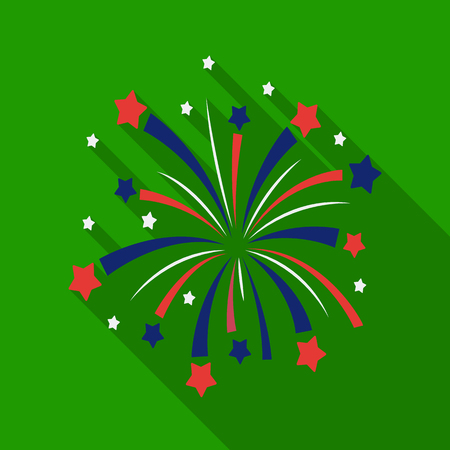 Patriotic fireworks icon in flat style isolated on white background. Patriot day symbol stock vector illustration.のイラスト素材