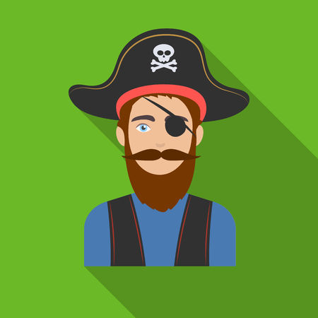 Pirate with eye patch icon in flat style isolated on white background. Pirates symbol stock vector illustration.のイラスト素材