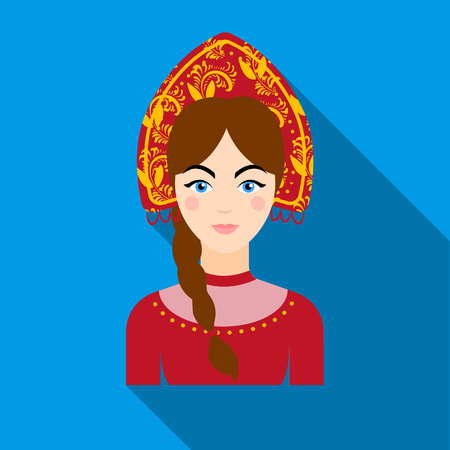 Russian woman in traditional suit icon in flat design isolated on white background. Russian country symbol stock vector illustration.のイラスト素材