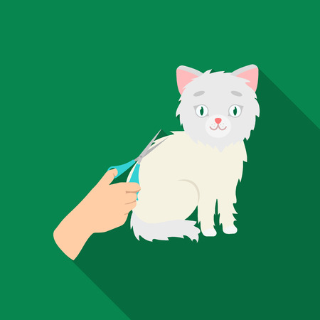 Grooming of a cat icon in flate style isolated on white background. Veterinary clinic symbol stock vector illustration.のイラスト素材