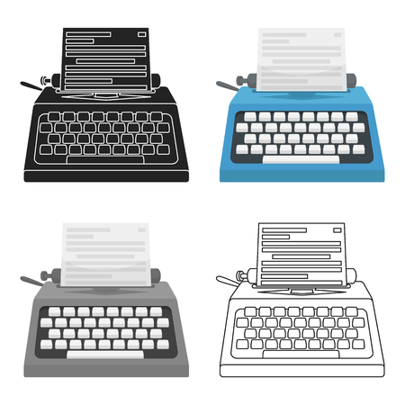 Typewriter icon in cartoon style isolated on white background. Films and cinema symbol vector illustration.のイラスト素材