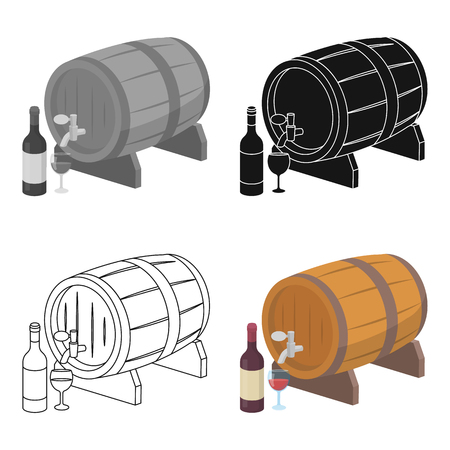 Wooden wine barrel icon in cartoon style isolated on white background. France country symbol stock vector illustration.のイラスト素材