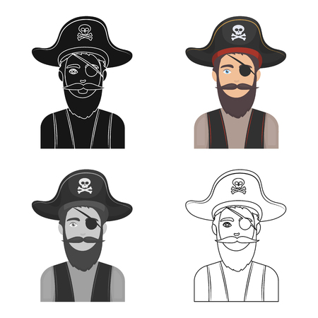 Pirate with eye patch icon in cartoon style isolated on white background. Pirates symbol vector illustration.のイラスト素材