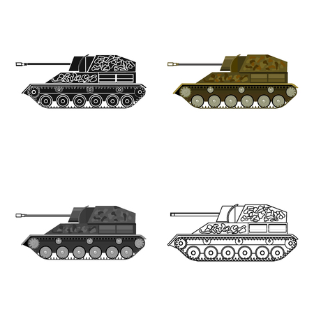 Military tank icon in cartoon style isolated on white background. Military and army symbol stock vector illustrationのイラスト素材