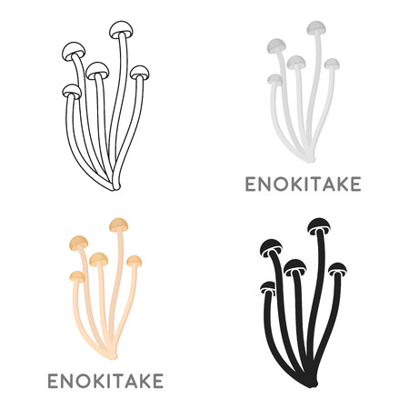 Enokitake icon in cartoon style isolated on white background. Mushroom symbol stock vector illustration.のイラスト素材