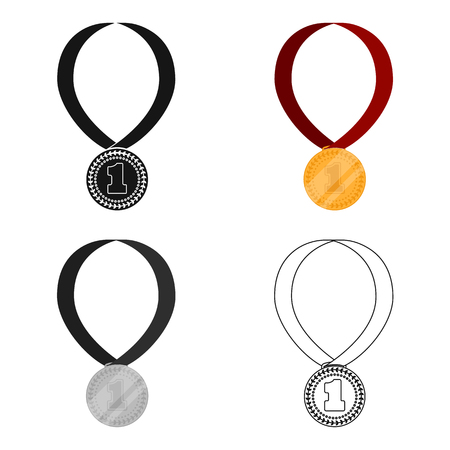 Gold medal for equestrian sport icon in cartoon style isolated on white background. Hippodrome and horse symbol stock vector illustration.のイラスト素材