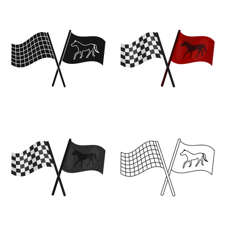 Crossed checkered and equestrian flags icon in cartoon style isolated on white background. Hippodrome and horse symbol stock vector illustration.のイラスト素材