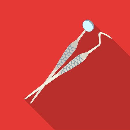 Dental instruments icon in flat style isolated on red background. Dental care symbol stock vector illustration.のイラスト素材