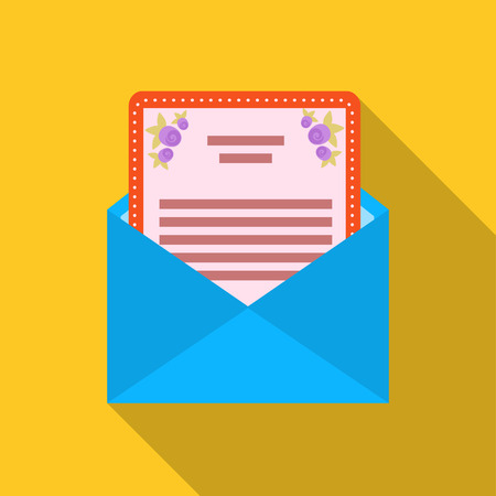 Envelope with invitation card icon in flat style isolated on white background. Event service symbol stock vector illustration.のイラスト素材