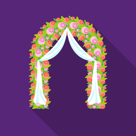 Floral wedding arch icon in flat style isolated on white background. Event service symbol stock vector illustration.のイラスト素材