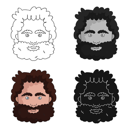 Caveman face icon in cartoon style isolated on white background. Stone age symbol vector illustration.のイラスト素材