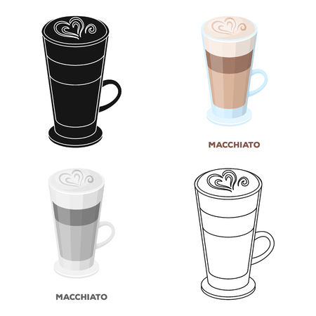 Cup of coffee macchiato with foam. Different types of coffee single icon in cartoon style vector symbol stock illustration web.のイラスト素材