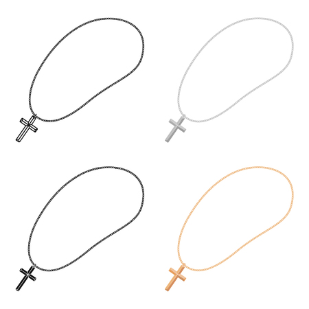 Golden christian rosary icon in cartoon style isolated on white background. Jewelry and accessories symbol stock vector illustration.のイラスト素材