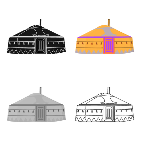 Tent in the Mongolian patterns.Mongolian tent.Housing the ancient Mongols.Mongolia single icon in cartoon style vector symbol stock illustration.のイラスト素材