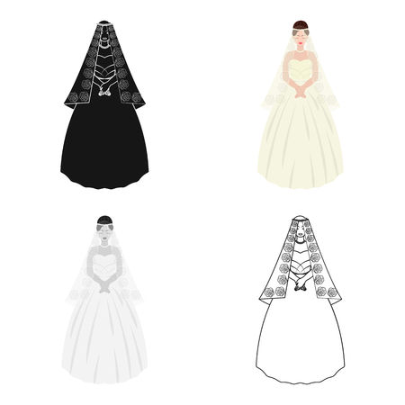 Bride in a beautiful wedding dress.Wedding single icon in cartoon style vector symbol stock web illustration.のイラスト素材