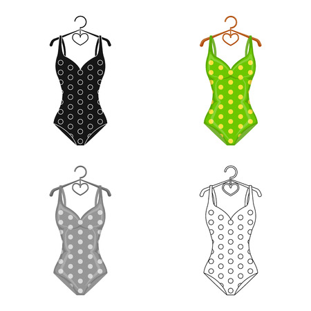 Bright green swimsuit with yellow flowers. Clothes for girls on the beach.Swimcuits single icon in cartoon style vector symbol stock web illustration.のイラスト素材