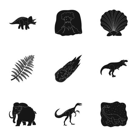 Ancient extinct animals and their tracks and remains. Dinosaurs, tyrannosaurs, pnictosaurs.Dinisaurs and prehistorical icon in set collection on black style vector symbol stock illustration.のイラスト素材