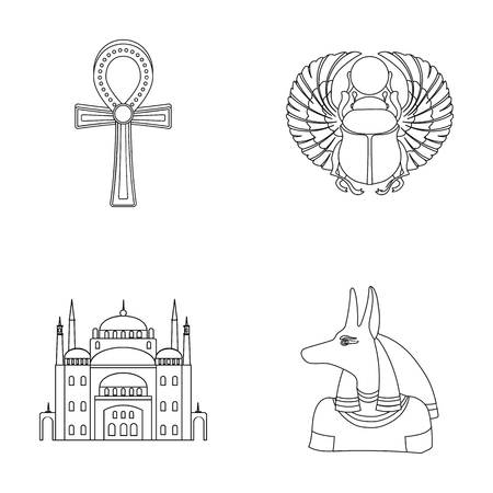 Anubis, Ankh, Cairo citadel, Egyptian beetle.Ancient Egypt set collection icons in outline style vector symbol stock illustration web.のイラスト素材
