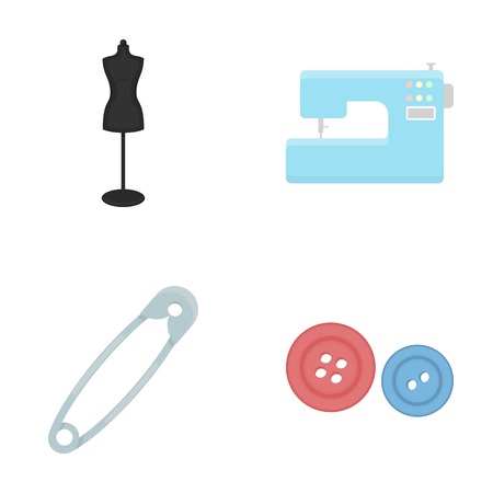 Electric sewing machine, dummy on the stand, pin, buttons.Atelier set collection icons in cartoon style vector symbol stock illustration .のイラスト素材