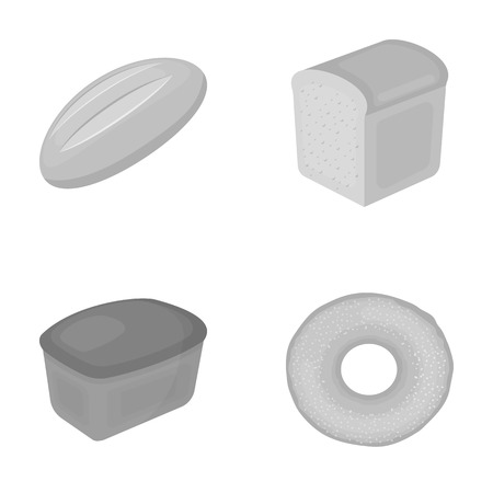 Loaf cut, bagel, rectangular dark, half a loaf. Bread set collection icons in monochrome style vector symbol stock illustration web.のイラスト素材