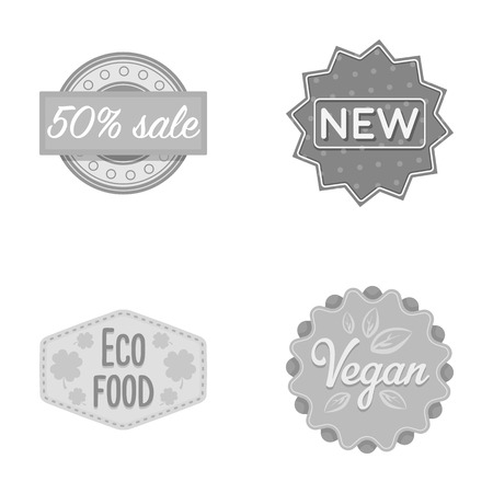 Percentage sale, new, eco food, vegan.Label,set collection icons in monochrome style vector symbol stock illustration .のイラスト素材